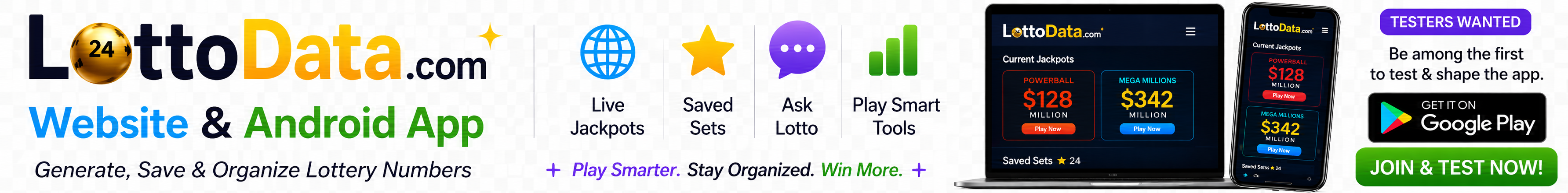 Generate, save, and check lottery numbers with LottoData.